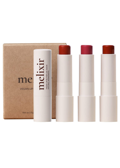 Melixir Vegan Lip Butter Gift Set, Trio C (Red Velvet, Dewy Rose, Lust Red), Mothers Day Gifts for Mom, Bee Free, Petrolatum Free, Deep Nourishing Plant-Based Vegan chapstick, Vegan Lip Balm for Dry, Cracked and Chapped Lips Moisturizing Lip Care Spring G