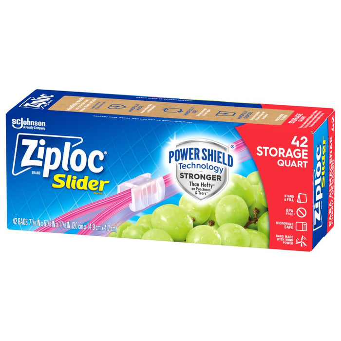 Ziploc Quart Food Storage Slider Bags, Power Shield Technology for More Durability, 42 Count