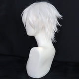 ANOGOL Hair Cap + Short White Wig for Men White Cosplay Wig, Short White Mens Wig, Short White Synthetic Hair Wig for Halloween Christmas White Costume Wig White Party Wig for Men White Wig with Bangs