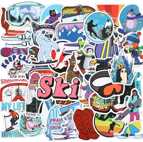 200 Pcs Ski Stickers Winter Waterproof Vinyl Decal Ski Helmet Stickers Winter Skiing Skating Decal for Water Bottle Laptop Phone Skateboard Luggage Snowboard Journals