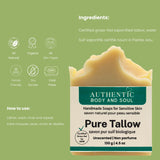 1 Ingredient Organic Tallow Soap for Sensitive Skin - 130 grams each, Pack of 2 - Premium Unscented and Fragrance Free Beef Tallow Skincare, Naturally Gentle (UNSCENTED) (2 Pack Unscented)