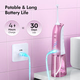 Demita Cordless Water Flosser for Teeth, 300ML 3 Modes 5 Jet Tips Portable Electric Flosser Pick for Adults, IPX7 Waterproof Oral Irrigator Dental Flosser Cleaning Kit for, Gums, Braces Care (Pink)