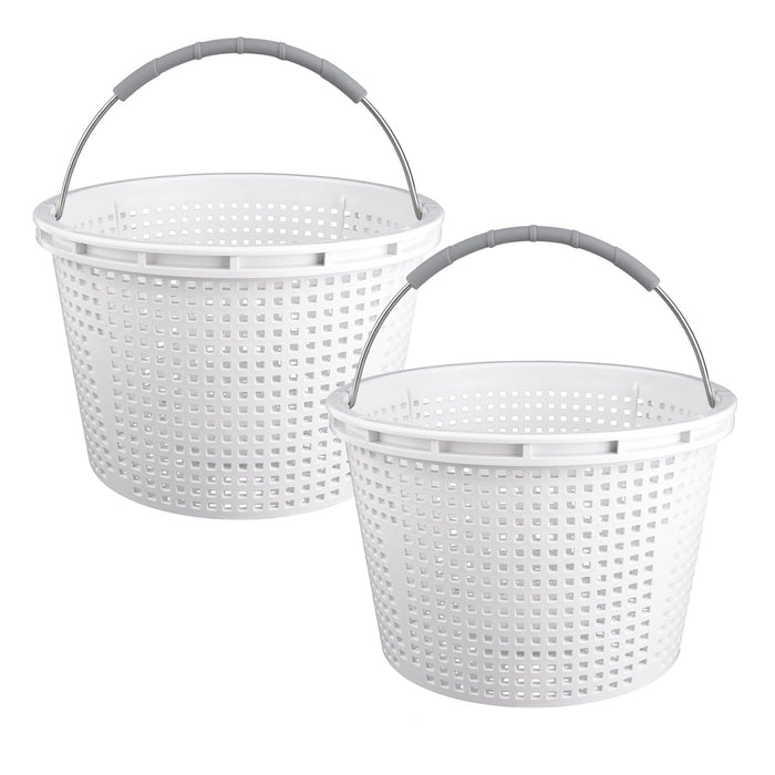 ZTTM 8" Pool Skimmer Basket for Inground Pool Compatible with Pentair U-3 Skimmer Basket 08650-0007 and Hayward SP1070 Pool Basket Stainless Steel Handle Rubber Grip & Built in Weighting White 2 Pack