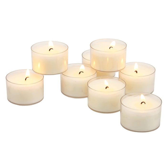 Stonebriar 96 Count White Unscented Smokeless Long Burning Clear Cup Tea Light Candles with 6 to 7 Hour Burn Time