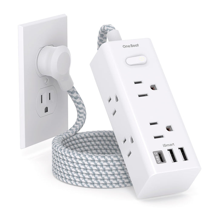 Power Strip Surge Protector, 6 Outlets with 3 USB Ports (1 USB C), Multi Plug Wall Outlet Extender, 5Ft Flat Plug Extension Cord Charging Station, Small Power Strip for Travel Home Office College Dorm