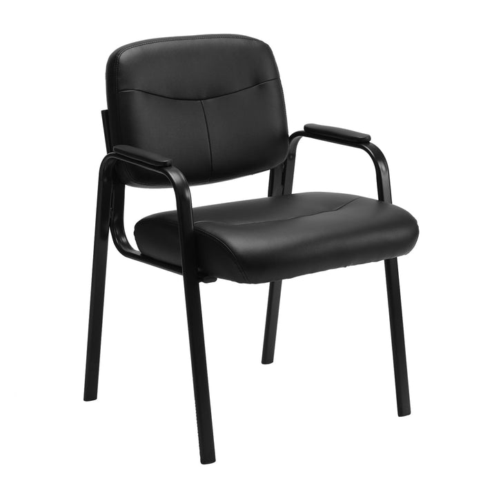 Elevon Waiting Room Chairs No Wheels Set of 1, Leather Stationary Office Reception Guest Chair with Padded Arms for Elderly Desk Conference Room Lobby Table Side Salon