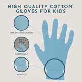 Gaxcoo Cottonnerie Kids 7 Pairs Blue 100% Premium Cotton Moisturizing Gloves for Kids: Dry Hands & Eczema | Overnight Lotion Treatment for Children, Girl & Boy | Reusable, Free Washing Bag, 4-7 Years