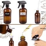 Loretoy Glass Spray Bottle Kit×10 (2×16oz, 2×4oz, 6×2oz), 9×10ml Roller Bottles, Anti UV, Multi Size and Versatile, Suitable for Aromatherapy, Facial Moisturizing, Watering, etc.(Amber)