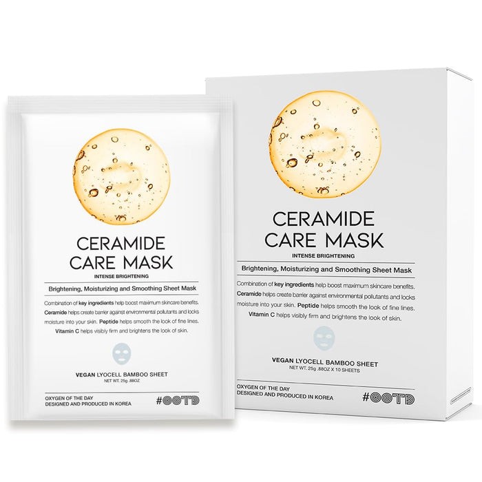 #OOTD Ceramide Brightening Sheet Mask For Face, Moisturizing, Anti Aging Ceramide, Peptide, Vitamin C, EVE Vegan 10EA