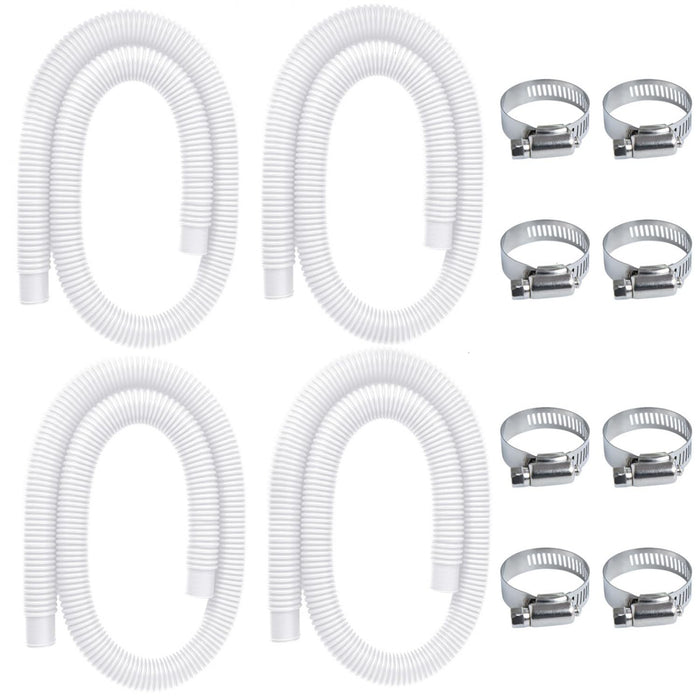 Gonioa Pool Pump Replacement Hose for Above Ground Pools, 4 Pack 1.25 x 59 Inch Filter Pump Hose, Compatible with Intex Filter Pump 607, 637, 330GPH, 530GPH, 1,000GPH, Includes 8 Metal Clamps, White