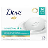 Dove Beauty Bar More Moisturizing Than Bar Soap for Softer Skin, Fragrance-Free, Hypoallergenic Beauty Bar Sensitive Skin With Gentle Cleanser 3.75 oz, 14 Bars