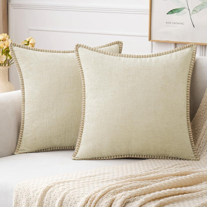 MIULEE Pack of 2 Couch Throw Pillow Covers 18x18 Inch Cream White Farmhouse Decorative Pillow Covers with Stitched Edge Soft Chenille Solid Dyed Christmas Pillow Covers for Sofa Bed Living Room