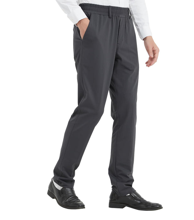 LETAOTAO Mens Elastic Waist Pants for Seniors High Stretch Expandable Waist Slaks for Elderly with Magnet Button (Dark Grey 38W x 32L)
