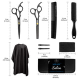 Sirabe 10 PCS Hair Cutting Scissors Set, Professional Haircut Scissors Kit with Cutting Scissors,Thinning Scissors, Comb,Cape, Clips, Black Hairdressing Shears Set for Barber, Salon, Home