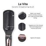 L'ANGE HAIR Le Vite Hair Straightener Brush | Heated Hair Straightening Ceramic Flat Iron for Smooth, Anti Frizz Hair | Dual-Voltage Electric | Hot Brush for Styling (Black)