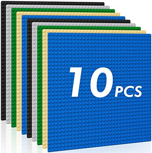 Classic Baseplates Building Plates-Pack of 10 Large 10" x 10" Building Bricks, Compatible with All Major Brands and Activity Table, Perfect STEM Gift for Builders Age 3+ (Multicolored)