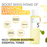 numbuzin No.5+ Vitamin Boosting Essential Toner with Glutathione, Niacinamide | First Step Skincare Reduce Dark Spots, Improve Dullness, Uneven Skin Tone | Non-irritating, Korean Skincare | 3.38 Fl Oz