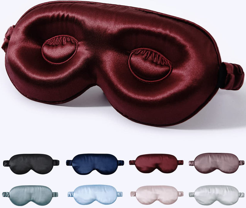 ZIMASILK Adjustable Pure Mulberry Silk Sleep Mask, 3D Contoured Cup Eye Mask for Sleeping, Super Soft Breathable Blindfold, Perfect Blocks Light for Sleeping. (Burgundy)