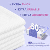 PoeticEHome Disposable Face Towel - Extra Thick Cotton Tissue Facial Cleansing Dry Wipes - Biodegradable Makeup Removing & Surface Cleaning Cloths, 2-Pack