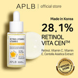 APLB Retinol Vitamin C Vitamin E Ampoule Serum | RETINOL VITA CEN™ 28.1% 1.35 FL.OZ/Korean Skincare, Long lasting moisturizing, Revitalize for gentle and improve skin texture