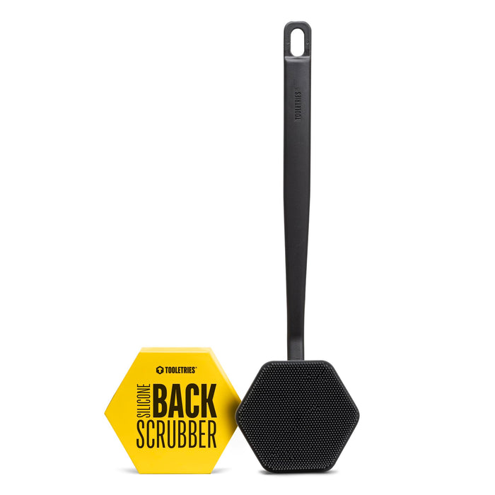 TOOLETRIES Silicone Back Scrubber for Shower – Exfoliating Back Brush for Men with Long Handle, Non Slip Grip – Body Washer to Clean Hard to Reach Areas, Durable Bath Accessory - Charcoal