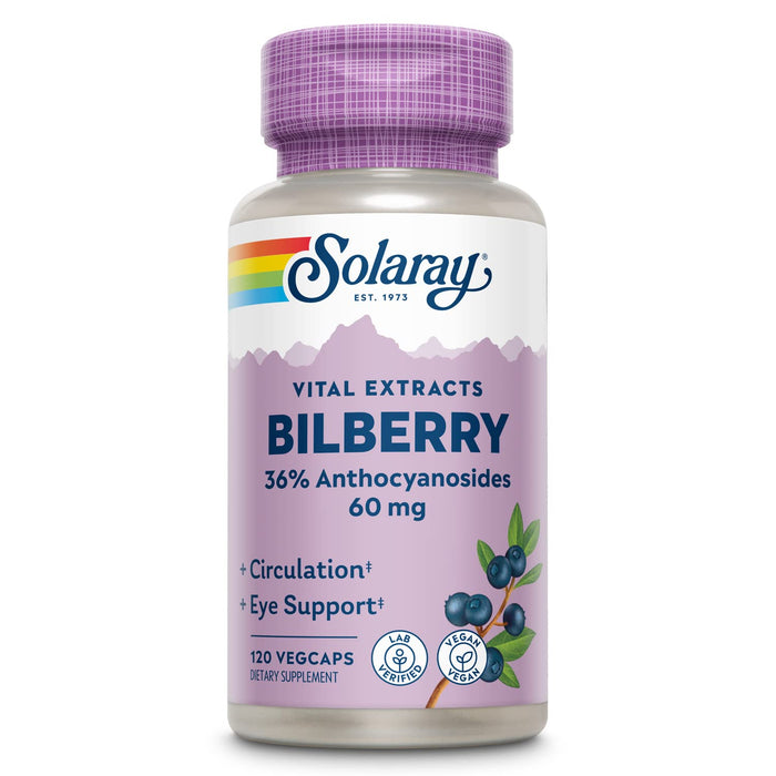 SOLARAY Bilberry Berry Extract 60 mg Per Capsule, Powerful Antioxidant, Guaranteed Potency for Healthy Vision & Circulation Support 120 VegCaps