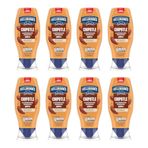 Hellmann's Mayonnaise Dressing Mild Chipotle 8 ct for Tacos, Grilled Chicken Sandwiches & More, with Real Ingredients & No Artificial Flavors, 11.5 oz