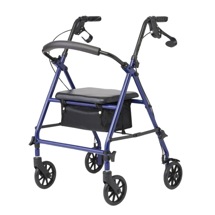 Medline Rollator Walker with Seat, Steel Rolling Walker with 6-inch Wheels Supports up to 350 lbs, Medical Walker, Blue