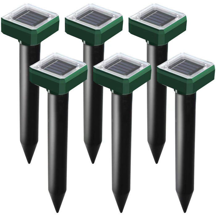 Solar Powered 6 Pack Solar Mole Repellent Ultrasonic for Vole, Snakes, Gopher, Waterproof Sonic Mole Deterrent Spikes,Snake Gopher Vole Repellent for Garden and Yard