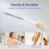 Back Scrubber Body Shower Brush: Anti Slip Long Handle Bath Brush with Stiff and Soft Bristles - Showering Exfoliator for Women, Men, Elderly (Grey)