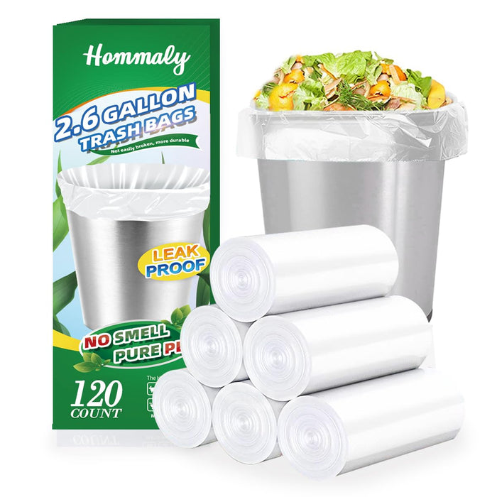 Hommaly 2.6 Gallon 120 pcs Small Clear Trash Bags, Strong 2.5 Gallon Garbage Bags, Bathroom Trash Can Bin Liners Unscented, Mini Plastic Bags for Office, Waste Basket Liner, Fit 6-10 Liters, 2-2.6 Gal