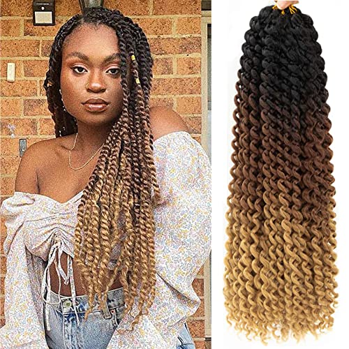 Ombre Passion Twist Hair 18 Inch 8 Packs Water Wave Crochet Hair For Black Women Braiding Hair Long Bohemian Crochet Braids Synthetic Hair Extension (18 Inch, 1B/30/27)