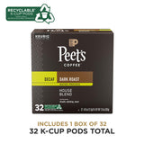 Peet's Coffee, Dark Roast Decaf Coffee K-Cup Coffee Pods for Keurig Coffee Machines - Decaf House Blend, 32 Count (1 Box of 32 K-Cup Pods)