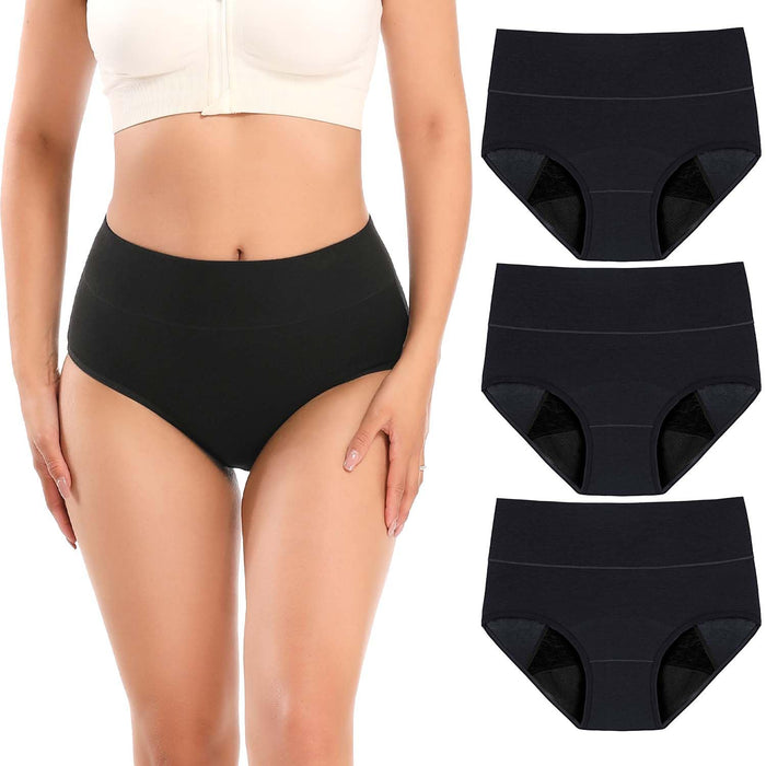 Molasus Incontinence Underwear for Women High Absorbency Period Leakproof Cotton Underwear Heavy Flow Menstrual Protective Panties Bladder Control Briefs 3 Pack,Black,Large
