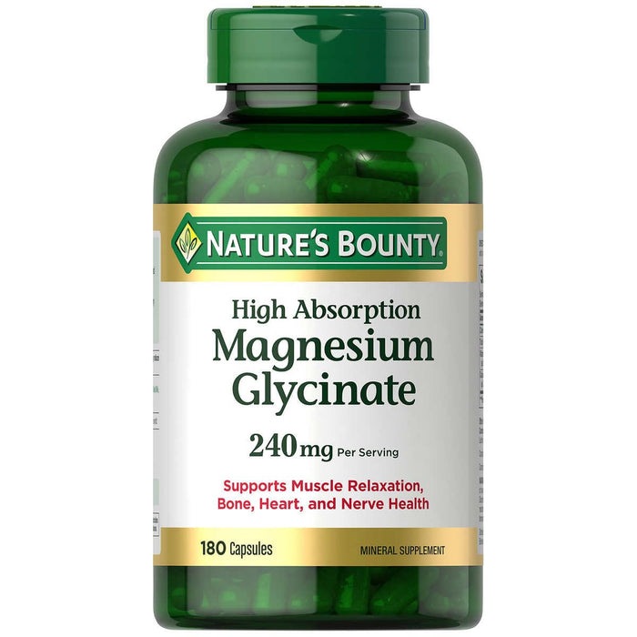 Generic Nature s-Bounty Magnesium Glycinate 240mg High Absorption 180 Capsules Bundle | Supports Muscle Relaxation, Bone, Heart, and Nerve Health | 90 Day Supply