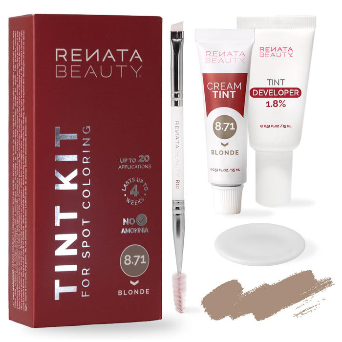 RB RENATA BEAUTY Tint Kit for Spot Coloring – Cream Hair Dye Kit with Developer and Application Brush, Covers Gray Hairs, Smudge-Proof, Long-Lasting Up to 4 Weeks, 20 Applications [Blonde]