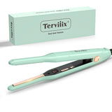 Terviiix Titanium Pencil Flat Iron with Adjustable Temp, 3/10'' Small Flat Iron with Dual Voltage, Mini Hair Straightener for Men, Touch Ups/Pixie Short Hair/Beard/Bangs/Edges/Baby Hair, Green