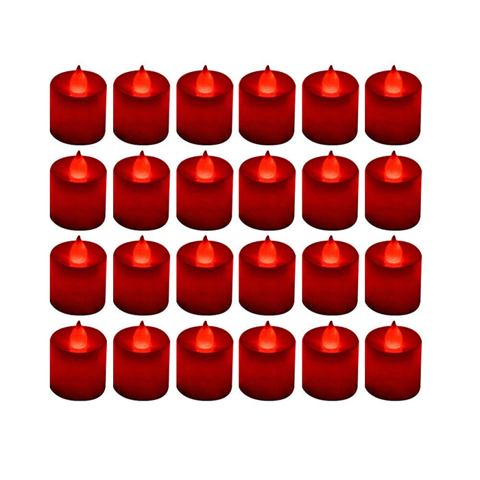 LANKER 24 Pack Flameless Led Tea Lights Candles - Flickering Red Battery Operated Electronic Fake Candles – Decorations for Wedding, Party, Christmas, Halloween (Red)