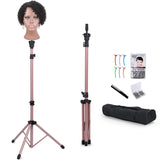 Klvied Metal Mannequin Head Stand, Reinforced Wig Stand Tripod for Styling, Adjustable Wig Head Stand Holder for Cosmetology Hairdressing Training,Rose Golden(Mannequin Head Not Included)