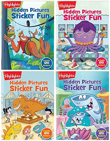 Highlights Hidden Pictures Sticker Fun for Kids Ages 3-6, 4-Pack, 64 Pages of Seek and Find Sticker Activities, Books Double as Coloring Books, 480+ Stickers, Volume 1