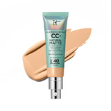 IT Cosmetics CC+ Cream Natural Matte Foundation with SPF 40 - Shine-Reducing & Long-Wear Full Coverage Foundation For Oily Skin - With Hyaluronic Acid - Non-Comedogenic, Light Medium Warm - 1.08 fl oz