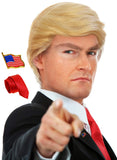 ALLAURA 3pc Donald Wig + Flag Pin + Red Tie | Donald Costume For Adults | Toupee Blonde Donald Wig Couples Halloween Costumes Compatible with Donald Hair Wig