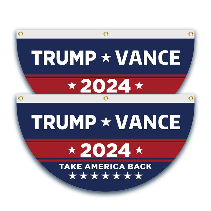 2 Pcs Trump Vance 2024 Half Fan Flags Trump Take America Back Half Fan Bunting Flags Voted for Trump Semi-Circular Flags With Brass Grommets Decoration for Outdoor Fence Decorations