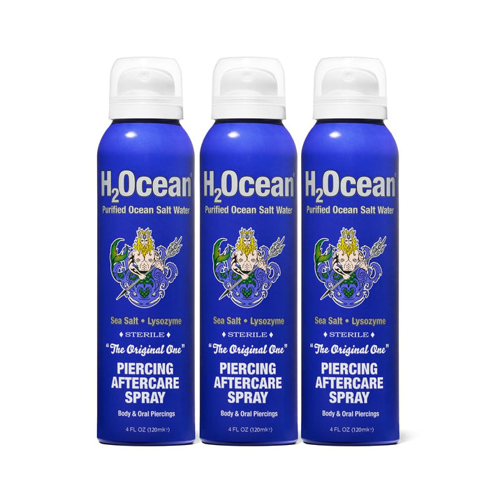 H2Ocean Piercing Aftercare Spray and Keloid Bump Removal– Sea Salt Spray for Body and Facial Piercings– Ear, Nose,Navel,Oral & Body Piercing Cleaner, Aftercare Solution for New Piercings–4oz,Pack of 3