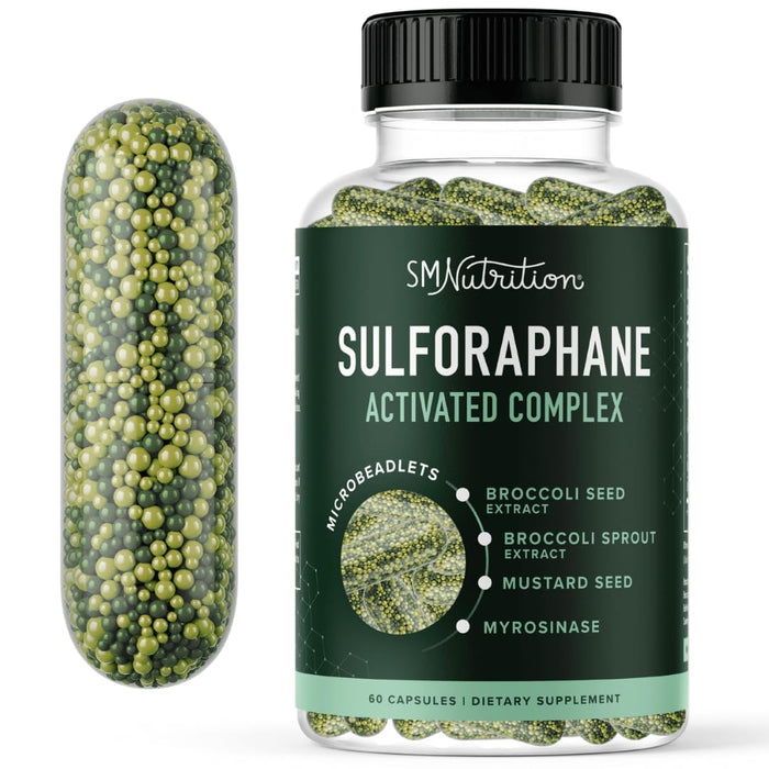 SM NUTRITION 50MG Sulforaphane Supplement from Broccoli Sprouts | NRF2 Activation with Glucoraphanin, Myrosinase & Antioxidants | Support Cellular & Immune Health | Broccoli Seed Extract Microbeadlets, Vegan 60ct