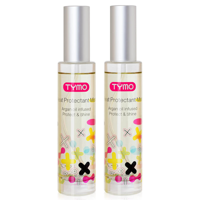 TYMO Heat Protectant for Hair with Argan Oil for Heated Styling Tools, Leave in Conditioner Spray to Smooth & Hydrate, Natural Pure Formulation, Multi-benefit Treatment, Lightweight Spray, Pack of 2