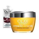 Olay Regenerist Vitamin C + Peptide 24 Brightening Face Moisturizer for Brighter Skin, Lightweight anti-aging cream for dark spots, Includes Olay Whip Travel size for dry, 1.7 oz