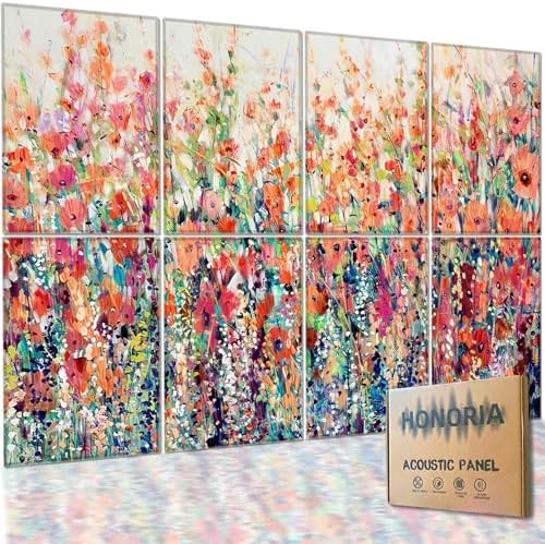 HONORIA 8 Pack Art Acoustic Panels 48X32Inches Sound Absorbing Panels,Self-adhesive Soundproof Wall Panels,Decorative Acoustical Wall Panels,Acoustic Treatment for Home Office&Recording Studio