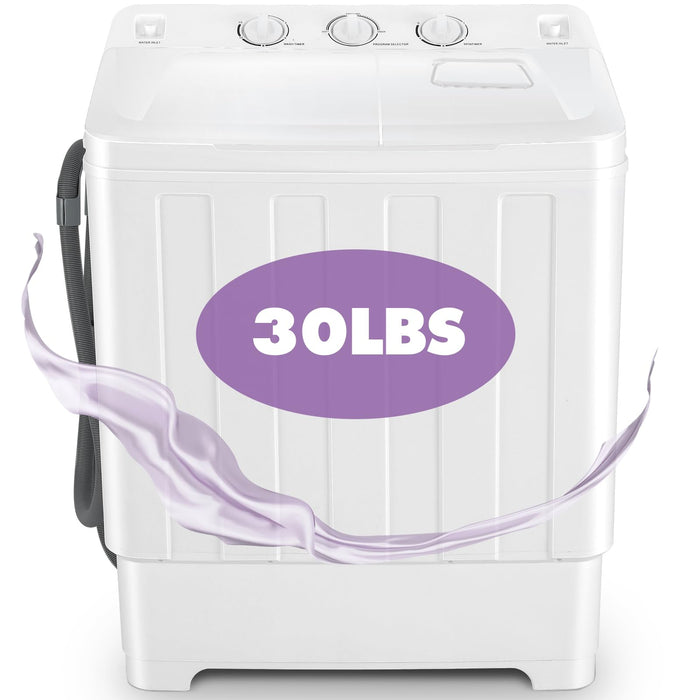 Nictemaw Portable Washing Machine 30Lbs Capacity Twin Tub Compact Laundry Machine 19Lbs Washer and 11Lbs Spin Dryer with Built-in Drain Pump, Small Washing Machine for Apartments, Dorms, RVs