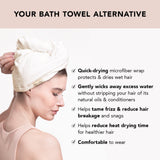 Kitsch Microfiber Hair Towel Wrap for Women - Quick Dry Towel | Microfiber Towel for Hair | Hair Drying Towel Wrap for Long Hair | Hair Towels | Hair Turban Towel for Wet Hair (White Ivory)